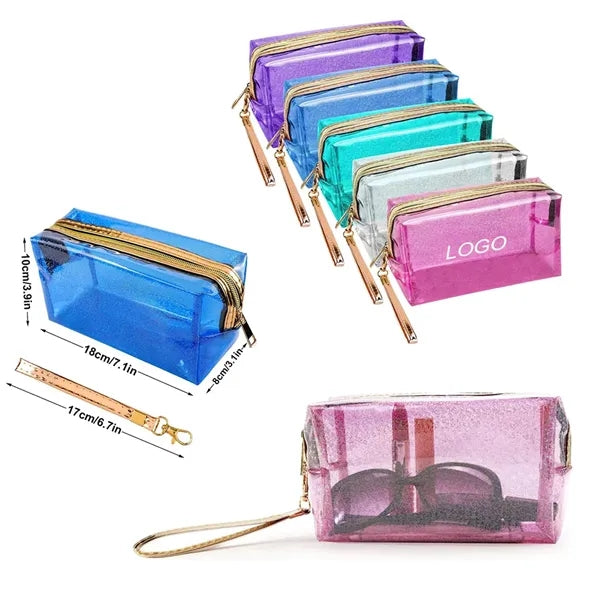 Waterproof PVC Transparent Zippered Cosmetic Bag with Handle