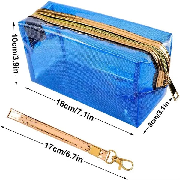 Waterproof PVC Transparent Zippered Cosmetic Bag with Handle