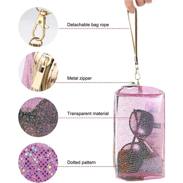 Waterproof PVC Transparent Zippered Cosmetic Bag with Handle