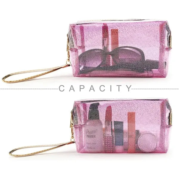 Waterproof PVC Transparent Zippered Cosmetic Bag with Handle