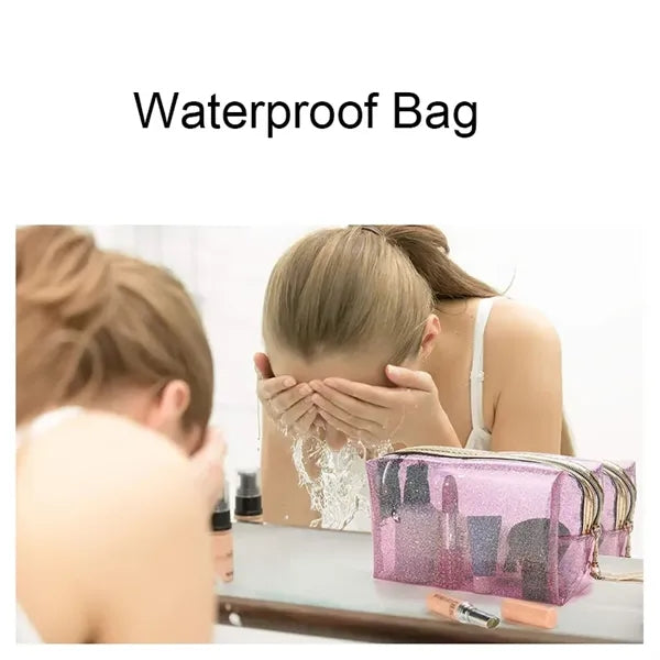 Waterproof PVC Transparent Zippered Cosmetic Bag with Handle