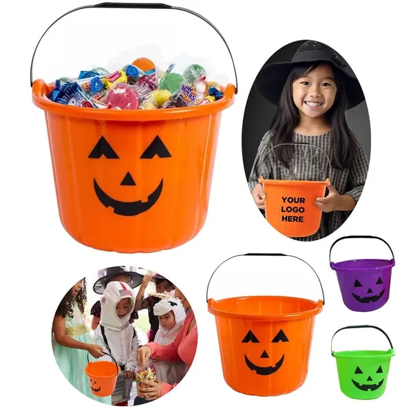 Halloween Plastic Candy Pails Pumpkin Bucket w/ Handle