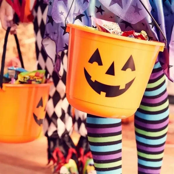 Halloween Plastic Candy Pails Pumpkin Bucket w/ Handle