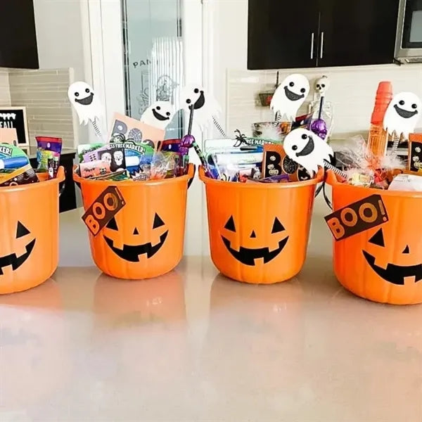 Halloween Plastic Candy Pails Pumpkin Bucket w/ Handle