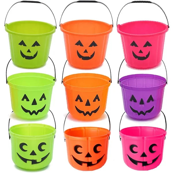 Halloween Plastic Candy Pails Pumpkin Bucket w/ Handle
