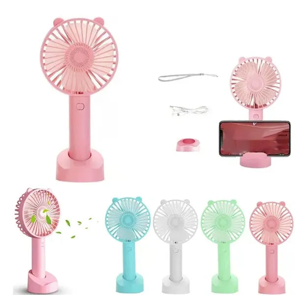 Rechargeable Handheld Portable Fan w/Mobile Phone Holder