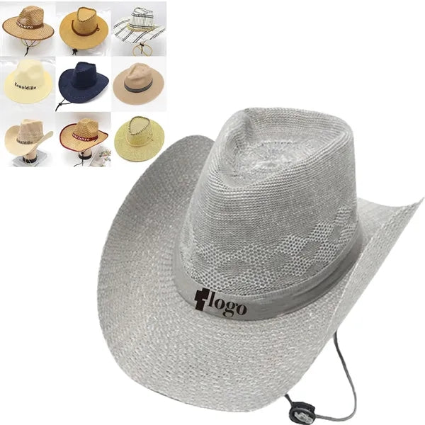 Western Straw Cowboy Hat With Chin Strap