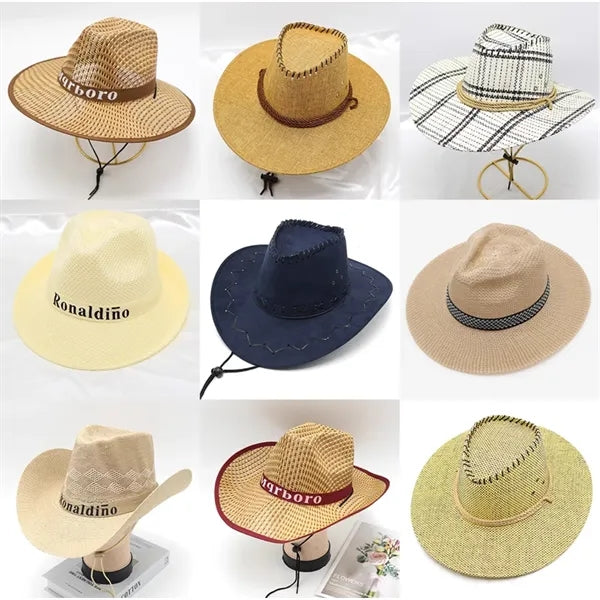 Western Straw Cowboy Hat With Chin Strap