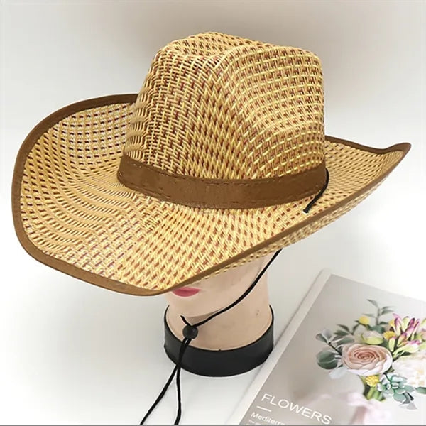 Western Straw Cowboy Hat With Chin Strap
