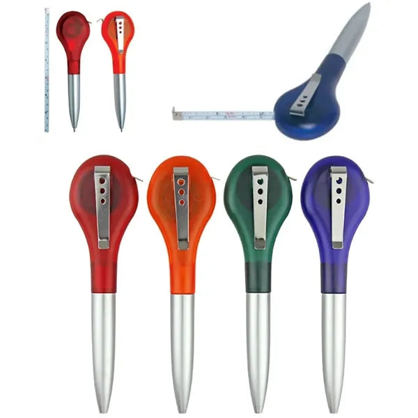 Plastic Ballpoint Pen with Retractable Tape Measure