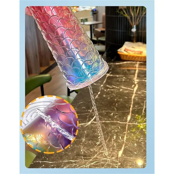 Creative gradient colorful double-layer plastic straw cup