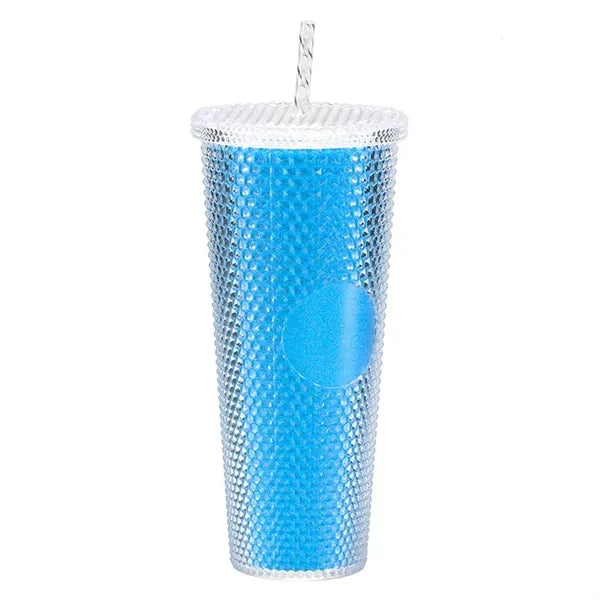 Creative gradient colorful double-layer plastic straw cup