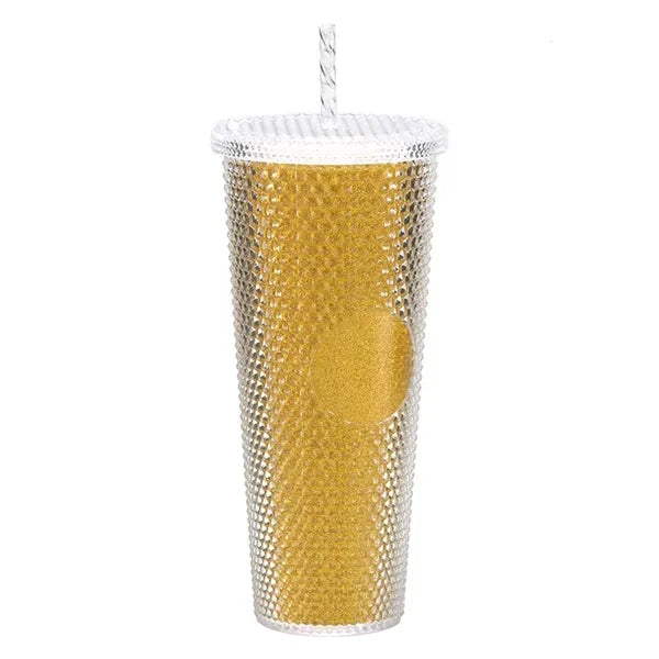 Creative gradient colorful double-layer plastic straw cup
