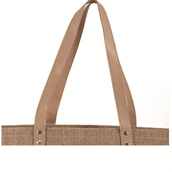 Jute Tote Bag With Leather Handles
