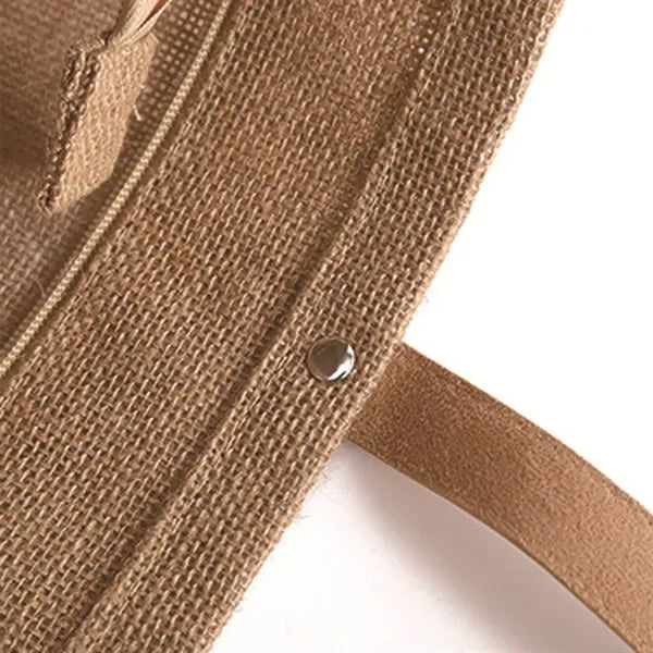 Jute Tote Bag With Leather Handles