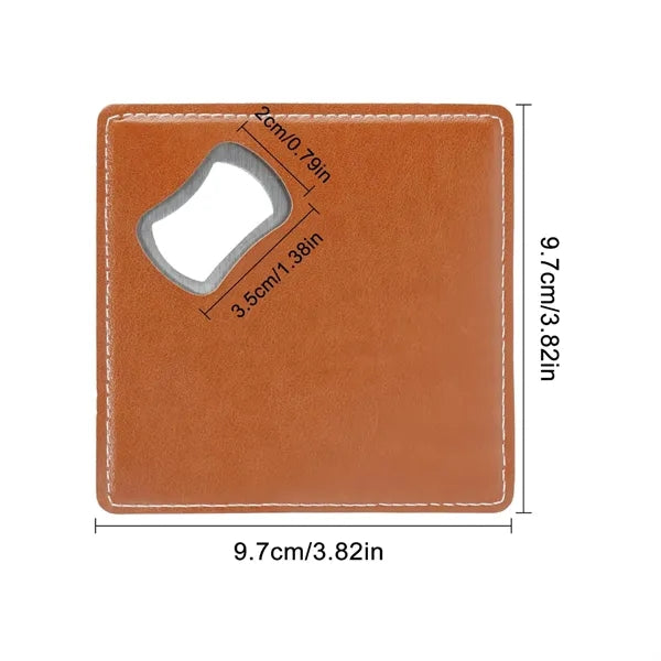 Square Stainless Steel Leathers Coaster Bottle Opener