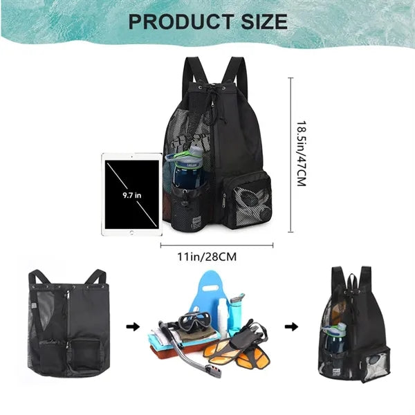 Mesh Drawstring Beach Backpack With Wet Bag