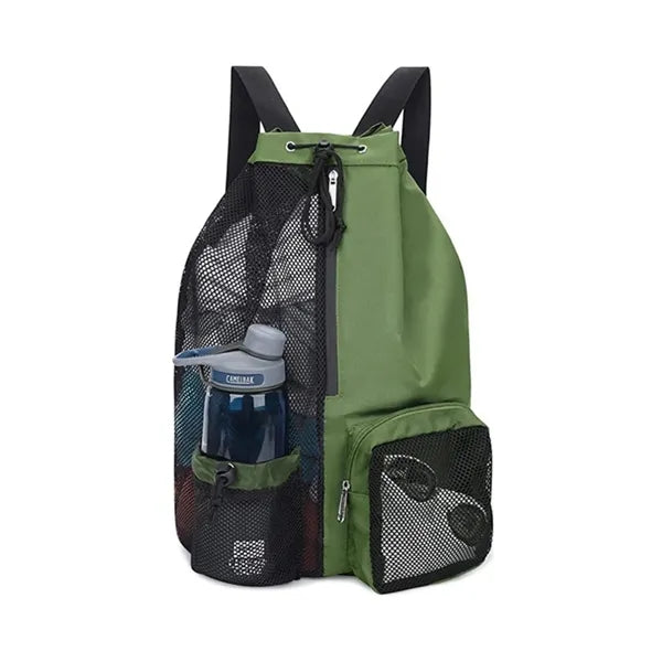 Mesh Drawstring Beach Backpack With Wet Bag