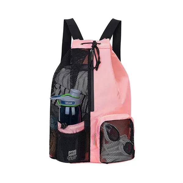 Mesh Drawstring Beach Backpack With Wet Bag