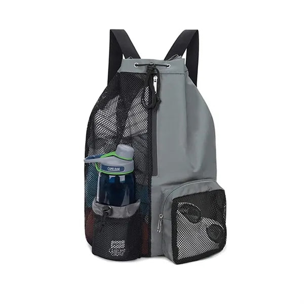 Mesh Drawstring Beach Backpack With Wet Bag