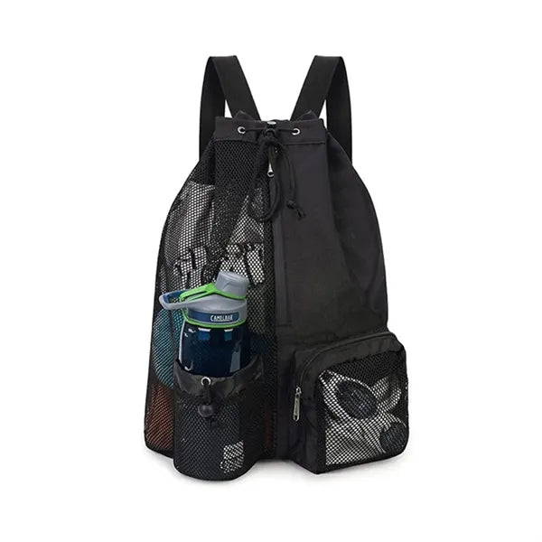 Mesh Drawstring Beach Backpack With Wet Bag