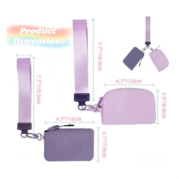 Portable Dual Pouch Wristlet Keychain Wallet With Zipper