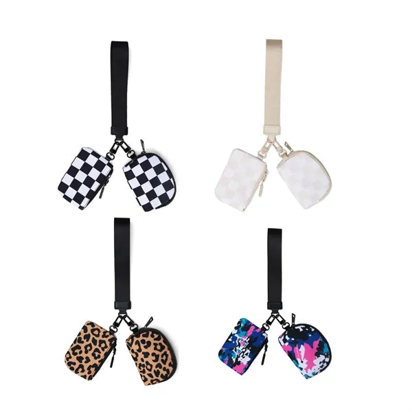 Portable Dual Pouch Wristlet Keychain Wallet With Zipper