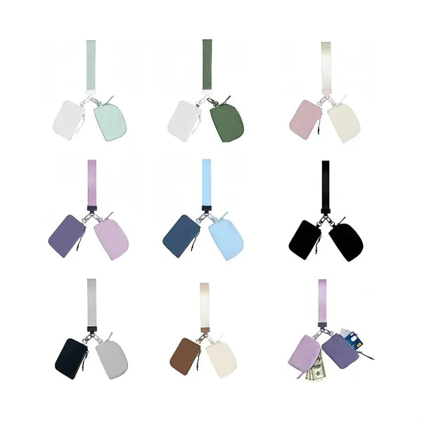 Portable Dual Pouch Wristlet Keychain Wallet With Zipper