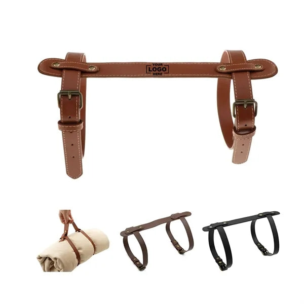 Adjustable Durable PU Leather Carry Strap for Picnic Blanket