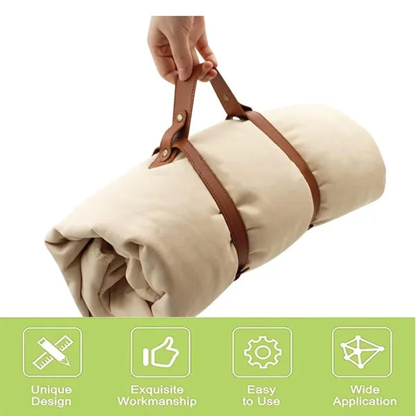 Adjustable Durable PU Leather Carry Strap for Picnic Blanket
