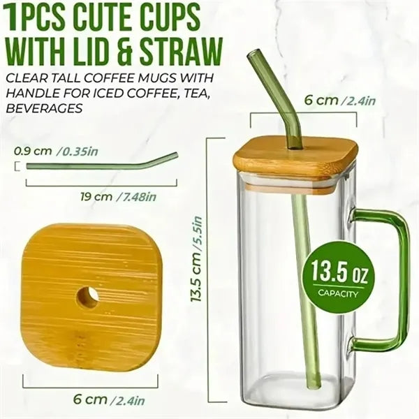 Clear Square Glass Mug With Lid