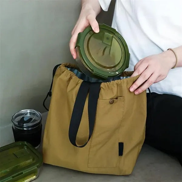 Canvas Drawstring Bag Insulated Lunch Tote