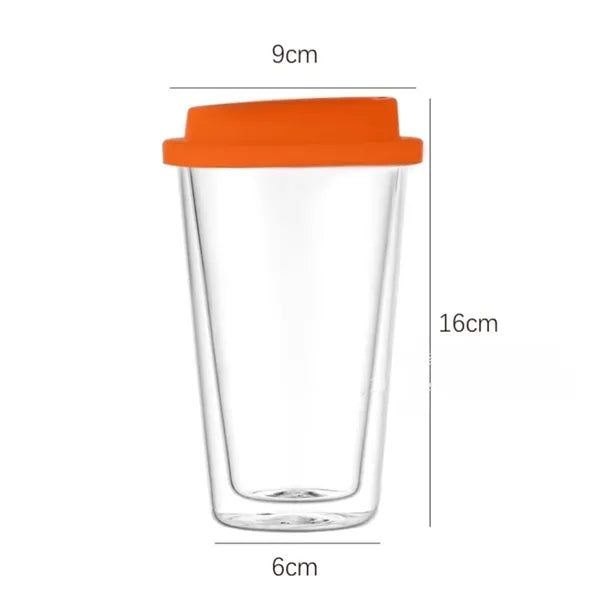 12oz Double Walled Glass Coffee Mugs with Silicone Lids