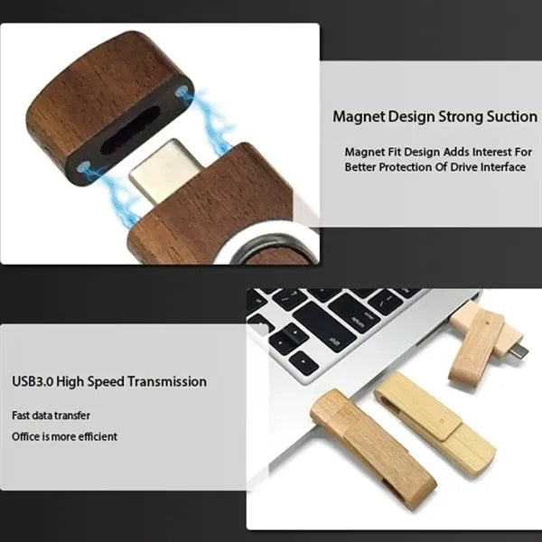 Portable practical wooden rotating memory USB flash drive