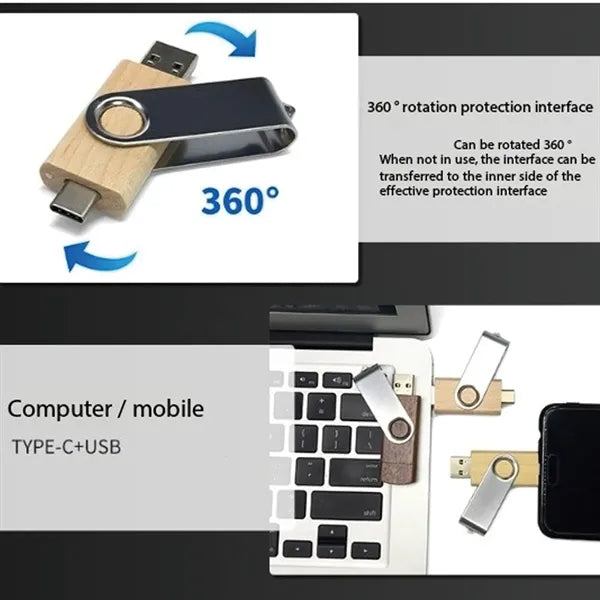Portable practical wooden rotating memory USB flash drive