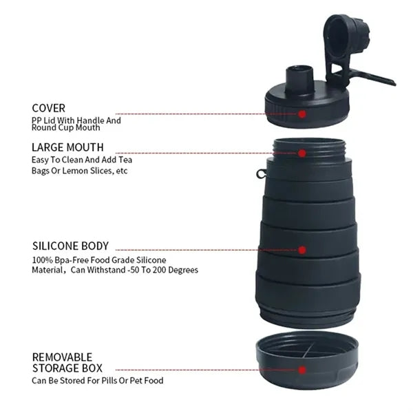 25 Oz Foldable Silicone Collapsible Storage Water Bottle