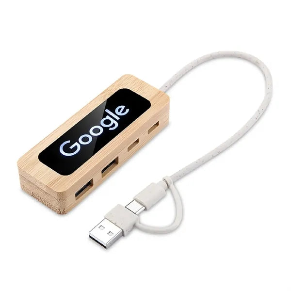 Bamboo 4 Ports LED Logo USB Hub