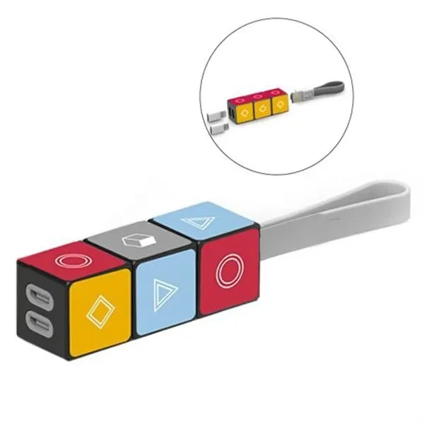 3-in-1 Rotate Cube Charging Cables Keychain