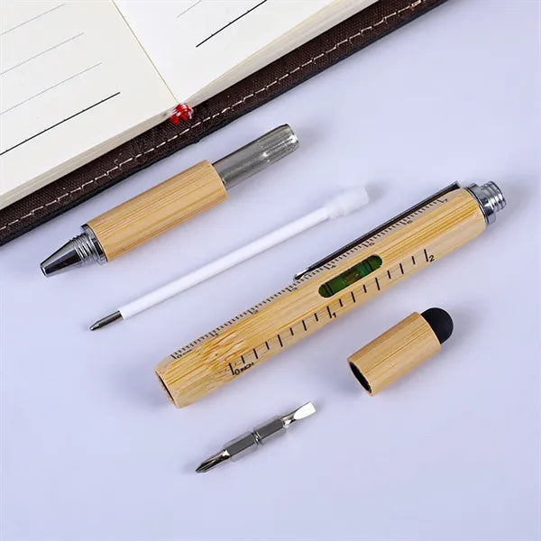 6 in 1 Multi-Function Bamboo Stylus Tool BallPen