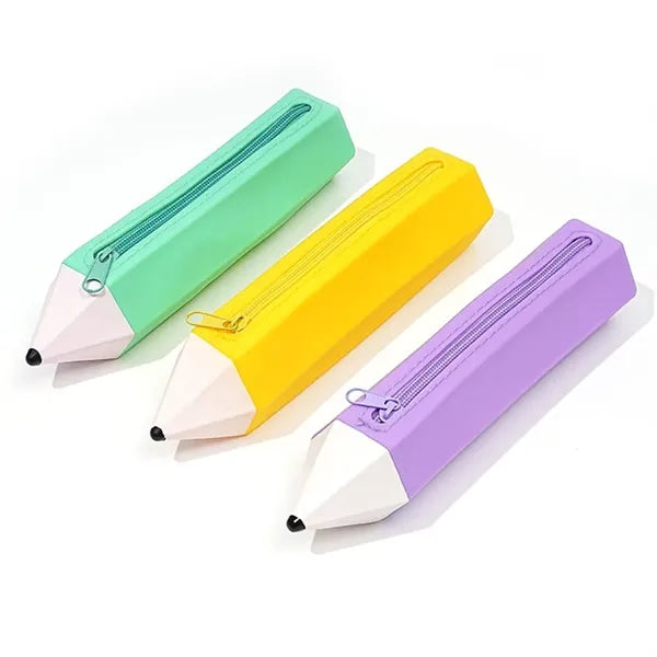 Pencil Shape Zipped Large Capacity Silicone Pen Pouch Case