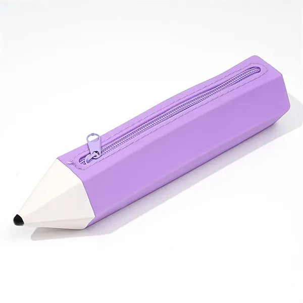Pencil Shape Zipped Large Capacity Silicone Pen Pouch Case