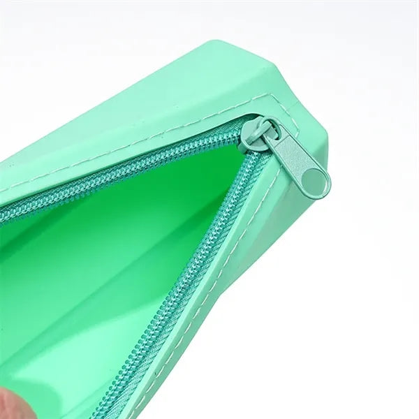 Pencil Shape Zipped Large Capacity Silicone Pen Pouch Case