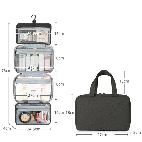 Foldable Hanging Multiple Compartment Toiletry Cosmetic Bag