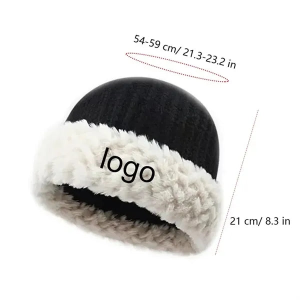 Knitted Chunky Winter Beanie Hat with Faux Fur Brim