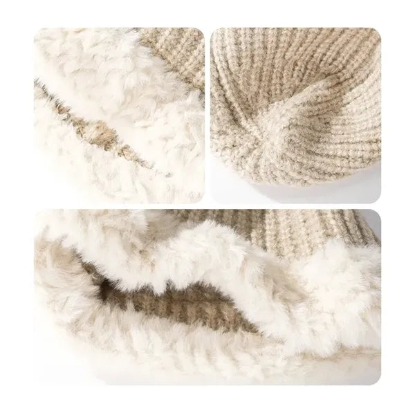Knitted Chunky Winter Beanie Hat with Faux Fur Brim