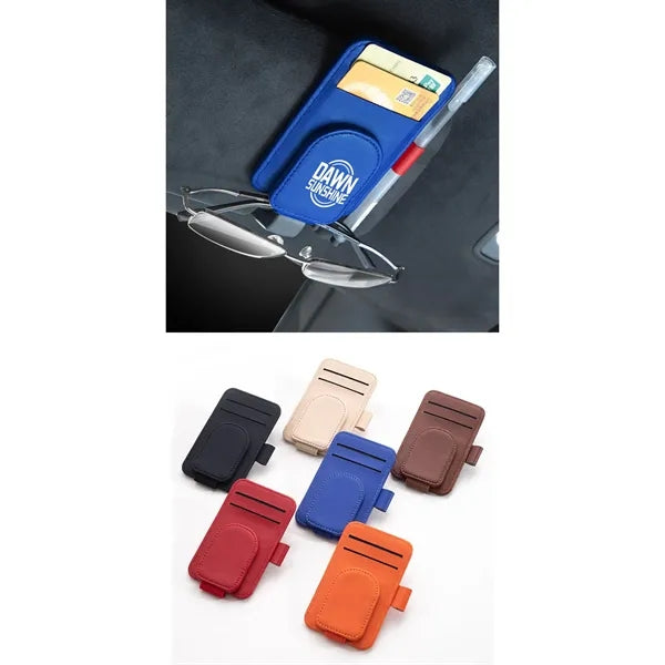Pu Leather Auto Visor Glasses Storage Magnetic Clip Eyeglass