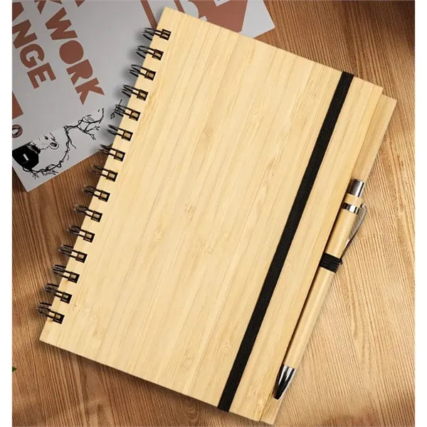 Eco-Friendly A5 Bamboo Hardcover Notebook Ballpoint Pen Set