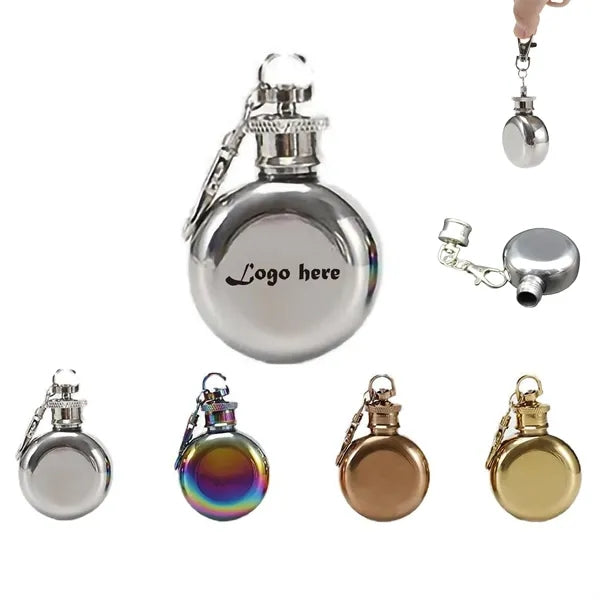 1oz Stainless Steel Round Keychain Portable Shot Flask
