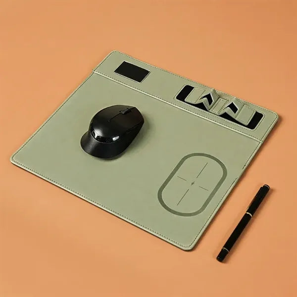 Leather Wireless Charging Mouse Pad With Phone Holder