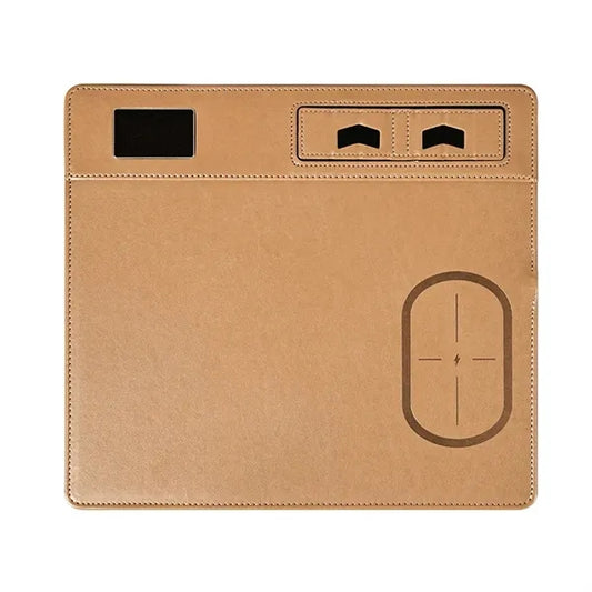 Leather Wireless Charging Mouse Pad With Phone Holder